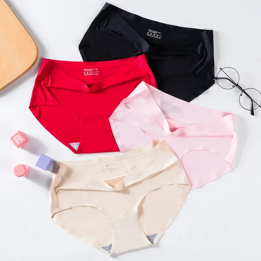 Seamless Ice Silk Panties For Women Intimate Comfort Briefs Large Size Mid-waist M-XXL Multiple Color Options Lingerie 1 Piece.