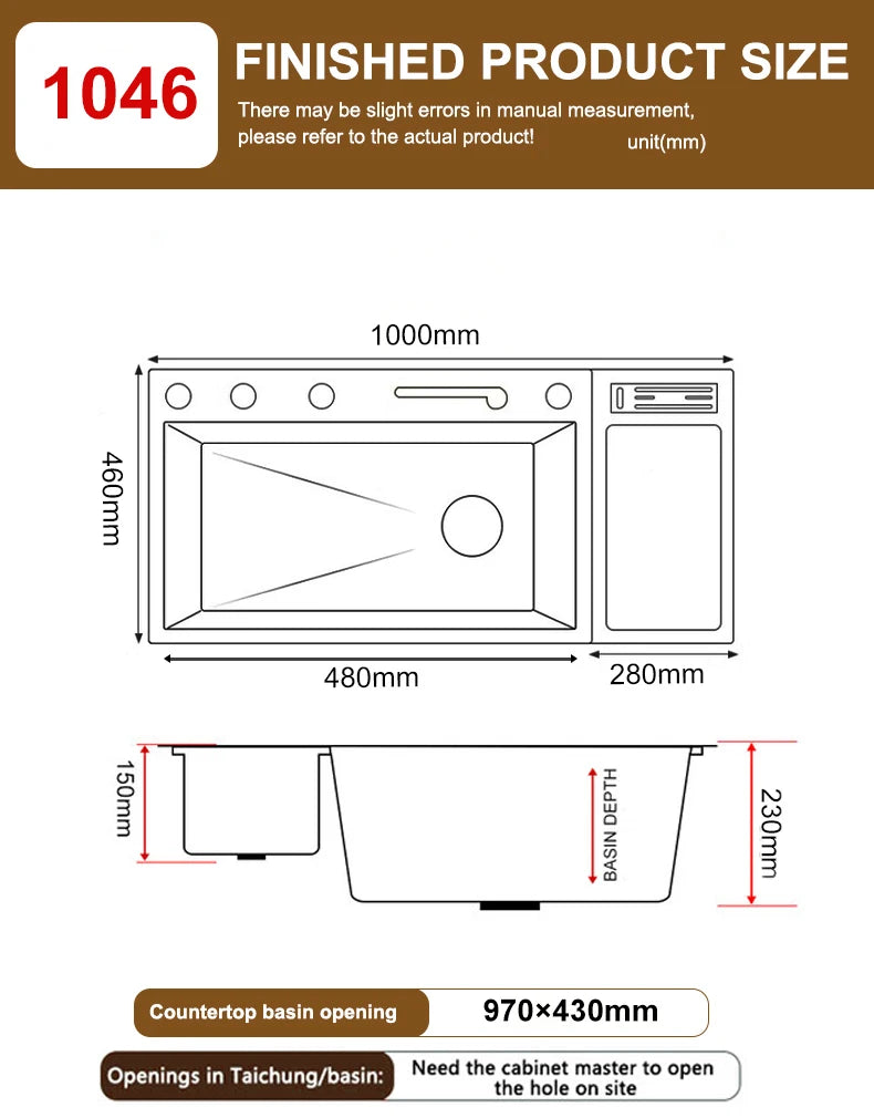 Stainless Steel Kitchen Sink Multifunctional Digital Display Dishwash Sinks Waterfall Large Single Slot Wash Vegetables Basin