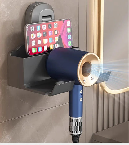 Halterung für Haartrockner, Aufbewahrungsregal mit Saugnapf, ohne Stanztoilette, Aufbewahrungsregal für das Badezimmer, Aufhänger für Haartrockner