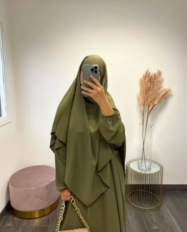 Eid Muslim Women Long Khimar 2 Piece Set Abaya Dress Prayer Garment Hijab Full Cover Islamic Ramadan Kaftan Djellaba 2023.