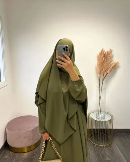 Eid Muslim Women Long Khimar 2 Piece Set Abaya Dress Prayer Garment Hijab Full Cover Islamic Ramadan Kaftan Djellaba 2023.