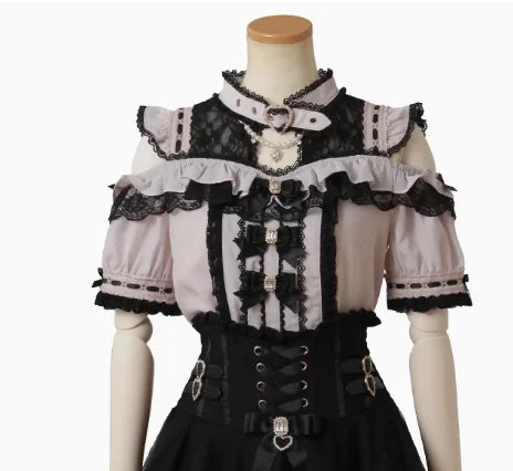 Rojita Stil Spitze Kragen Lolita Hemd Mode frauen Tops Sommer Nette Süße Bogen Schulter Slim Fit Kurzarm Blusen weibliche