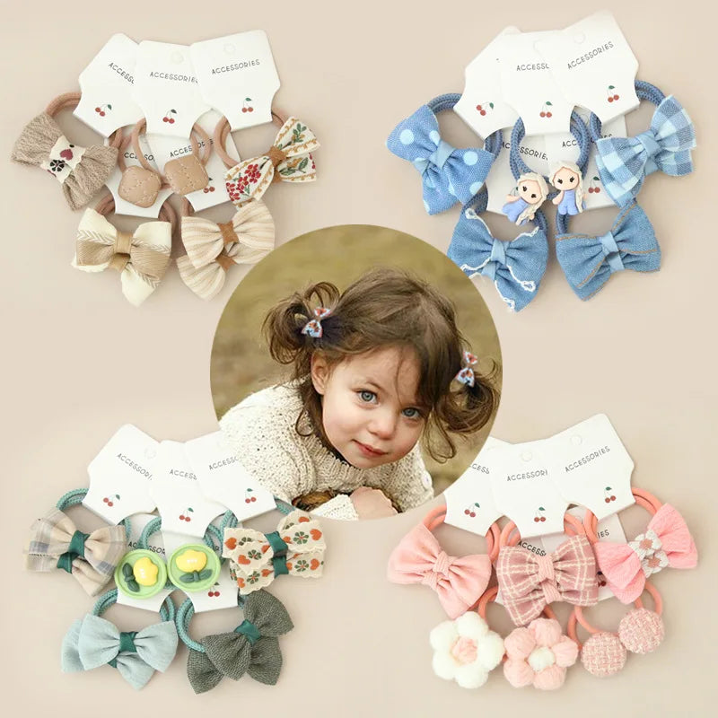 10Pcs/Lot, Elastic Hair Bow Clips for Children, Children's Headwear Hair Accessories for girls, Cute Hair ties, Lovely Hair Rope.