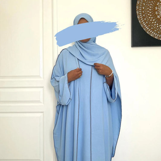 Three Piece Abaya Set With Hijab Free Belt Jazz Crepe Kimono Sleeveless Under Dress EID Ramadan Muslim Women Islamic Clothing.