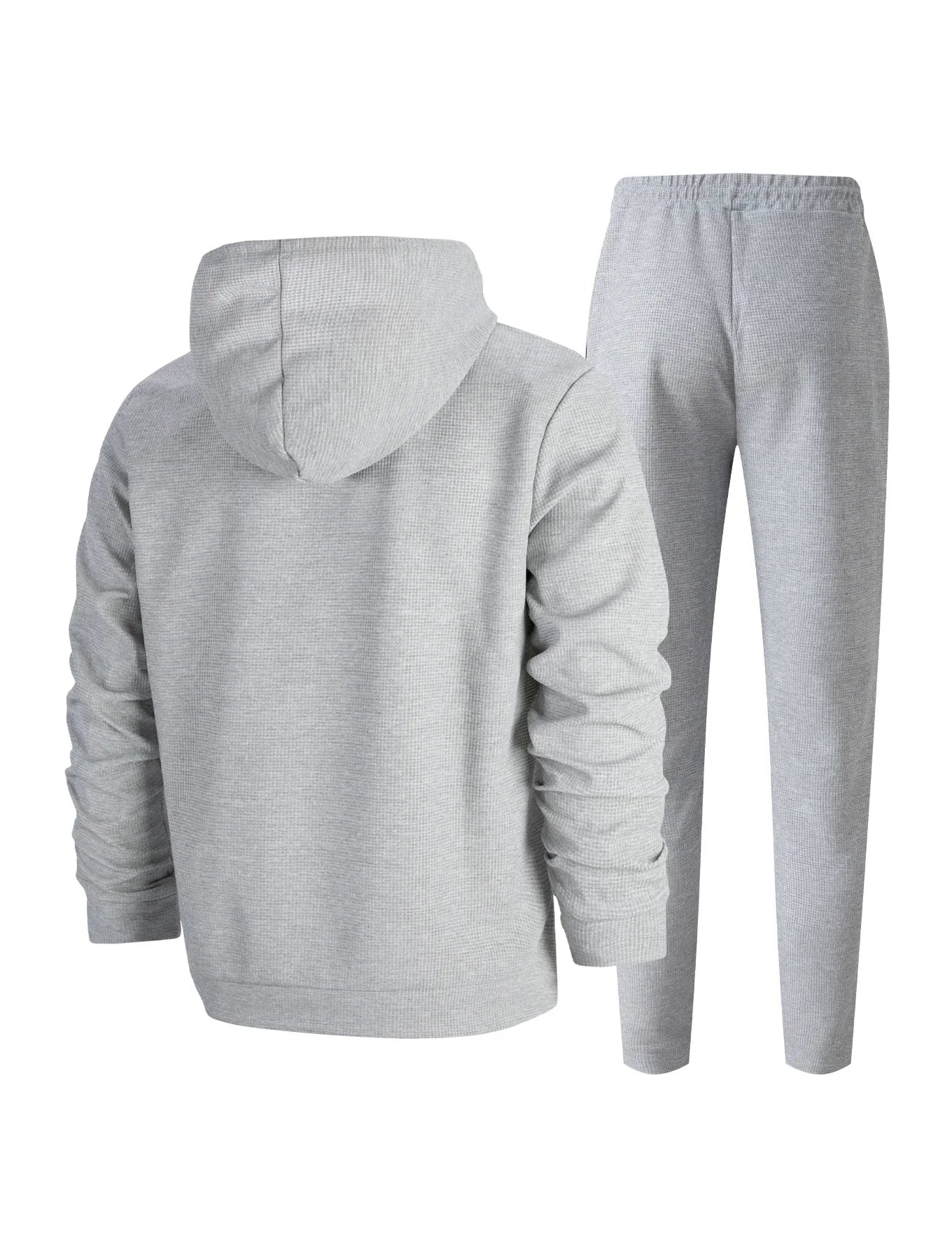 Men's Autumn Waffle Solid Color Hooded Half-Zipper Drawstring Long-Sleeved Sweatshirt And Long Pants Set Casual Comfortable Outf.