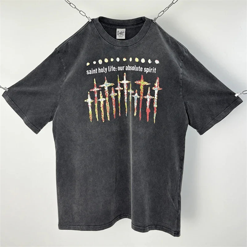 SAINT Vintage NIN Nine-inch Nail T-Shirts Best Quality Vintage Washed T Shirt Tee Tops