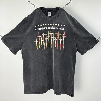 SAINT Vintage NIN Nine-inch Nail T-Shirts Best Quality Vintage Washed T Shirt Tee Tops