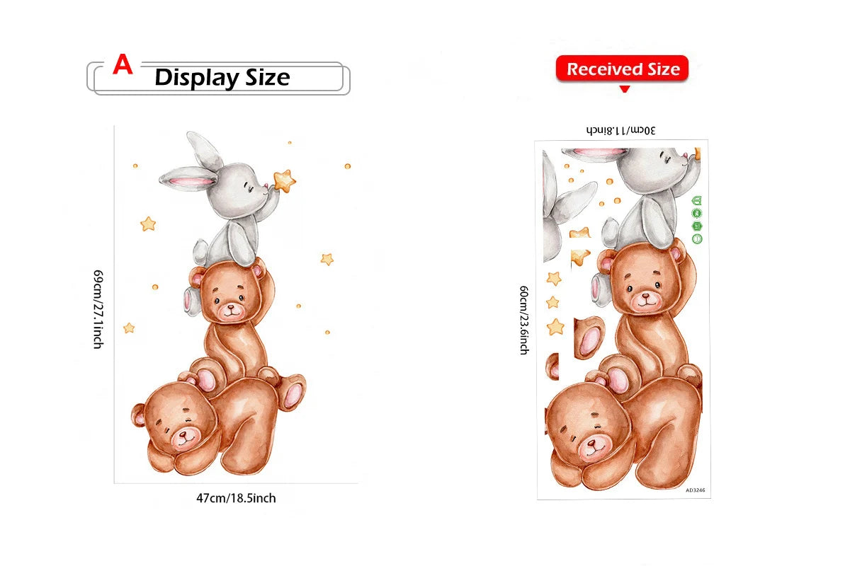 Cute Bear Moon Star Wall Stickers for Kids Rooms Girls Boys Baby Room Decoration Kawaii Cartoon Animal Nursery Wallpaper Vinyl.