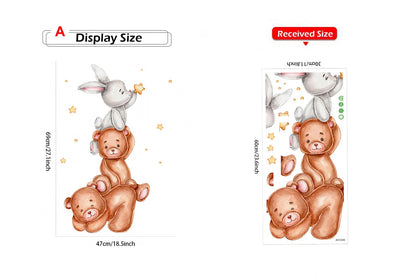 Cute Bear Moon Star Wall Stickers for Kids Rooms Girls Boys Baby Room Decoration Kawaii Cartoon Animal Nursery Wallpaper Vinyl.