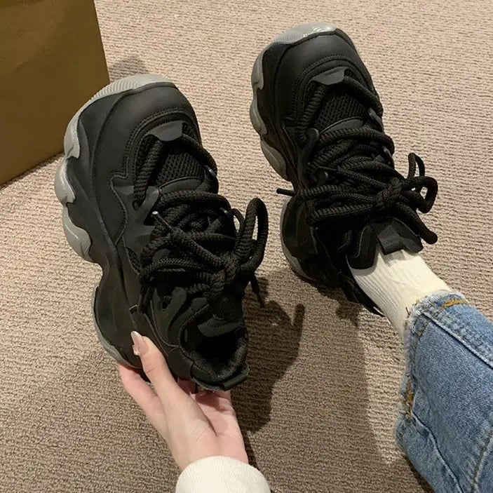 Women Chunky Platform Sneakers Women Autumn Fashion Breathable Mesh Sport Casual Sneakers Female Thick Bottom Vulcanized Shoes.