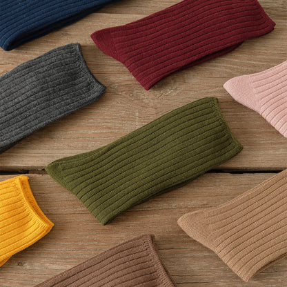 10Pairs Retro Women Cotton Loose Socks Autumn Winter Knitting Solid Color Long Black Pink Korean Japanese Student Girls.