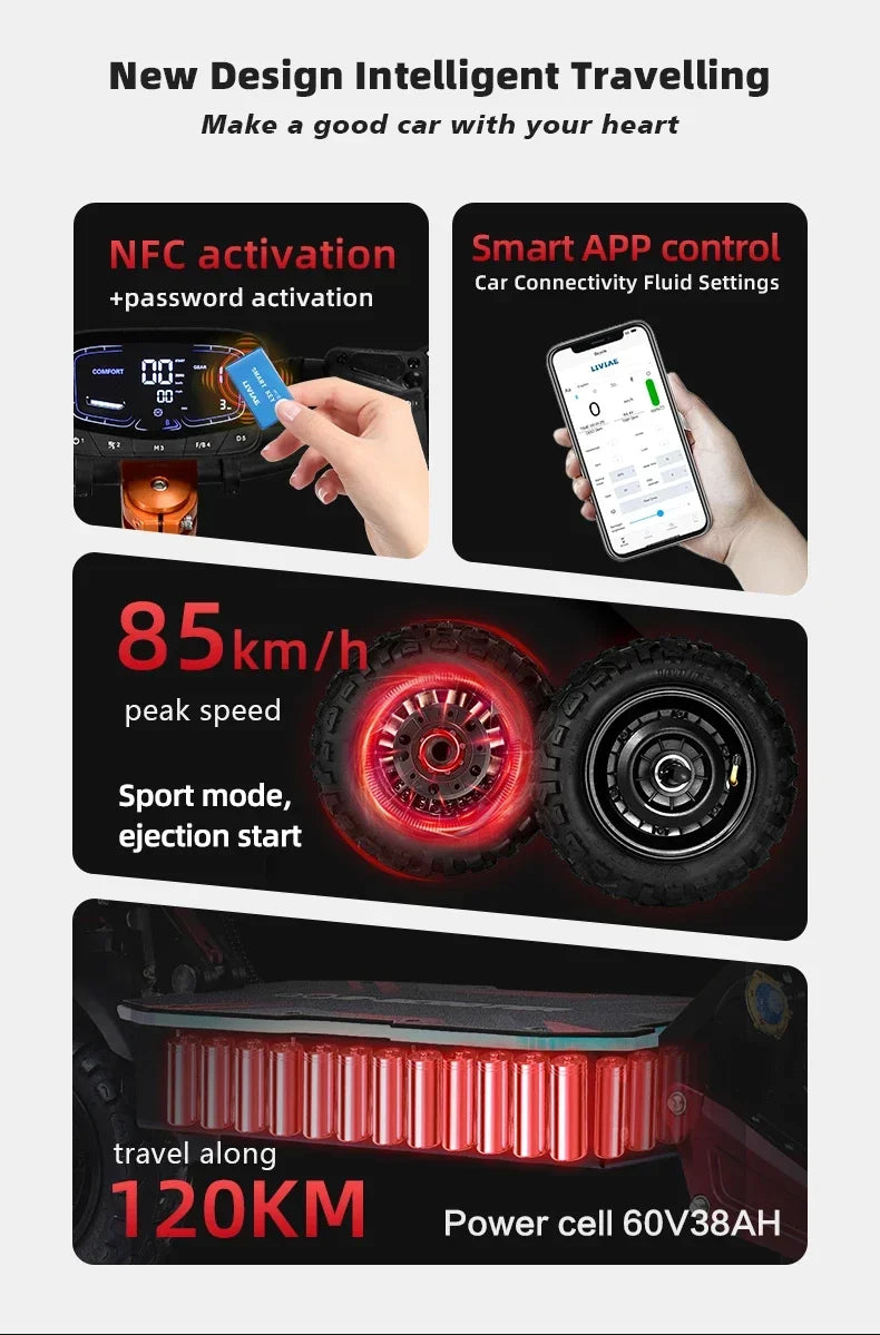 BOYUEDA S5 Electric Scooter 6000W Dual Motor 60V38Ah NFC Activation Scooters Electric 11" Off-Road Tire Bluetooth Connectivity.