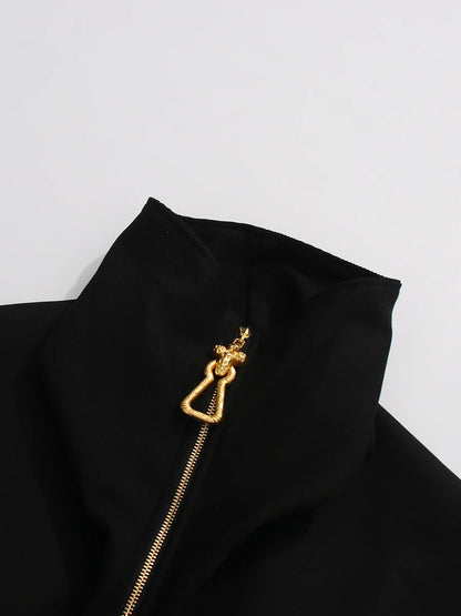 TWOTWINSTYLE Solid Loose Spliced Zipper Fashion Jackets for Women Lapel Long Sleeves Patchwork Lace Up Casual Jacket Female New.