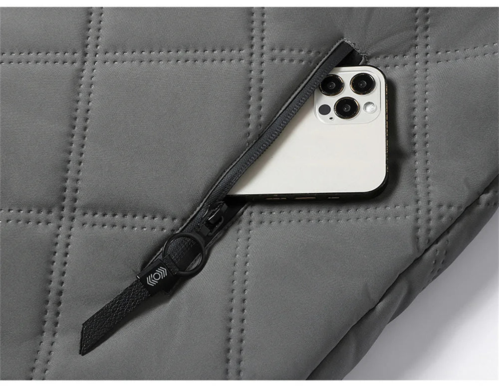 Winter Windproof Thermal Diamond-Pattern Fleece-Lined Thickened Cotton Coat Business Casual Hooded Jacket Fashionable Menswear