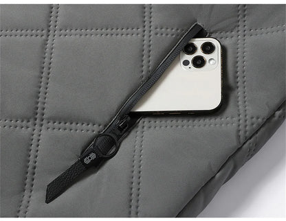 Winter Windproof Thermal Diamond-Pattern Fleece-Lined Thickened Cotton Coat Business Casual Hooded Jacket Fashionable Menswear