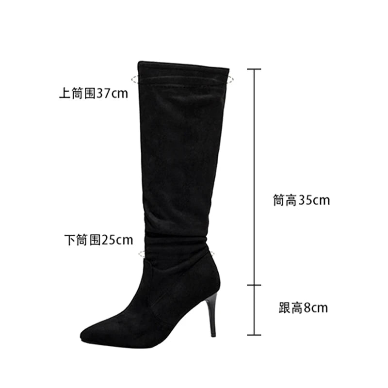 Street Style Pointy Toe Long Boots Women Stiletto Heels 8CM High Heel Winter Sexy Woman Shoes Female Suede High Boots Size 35-46.