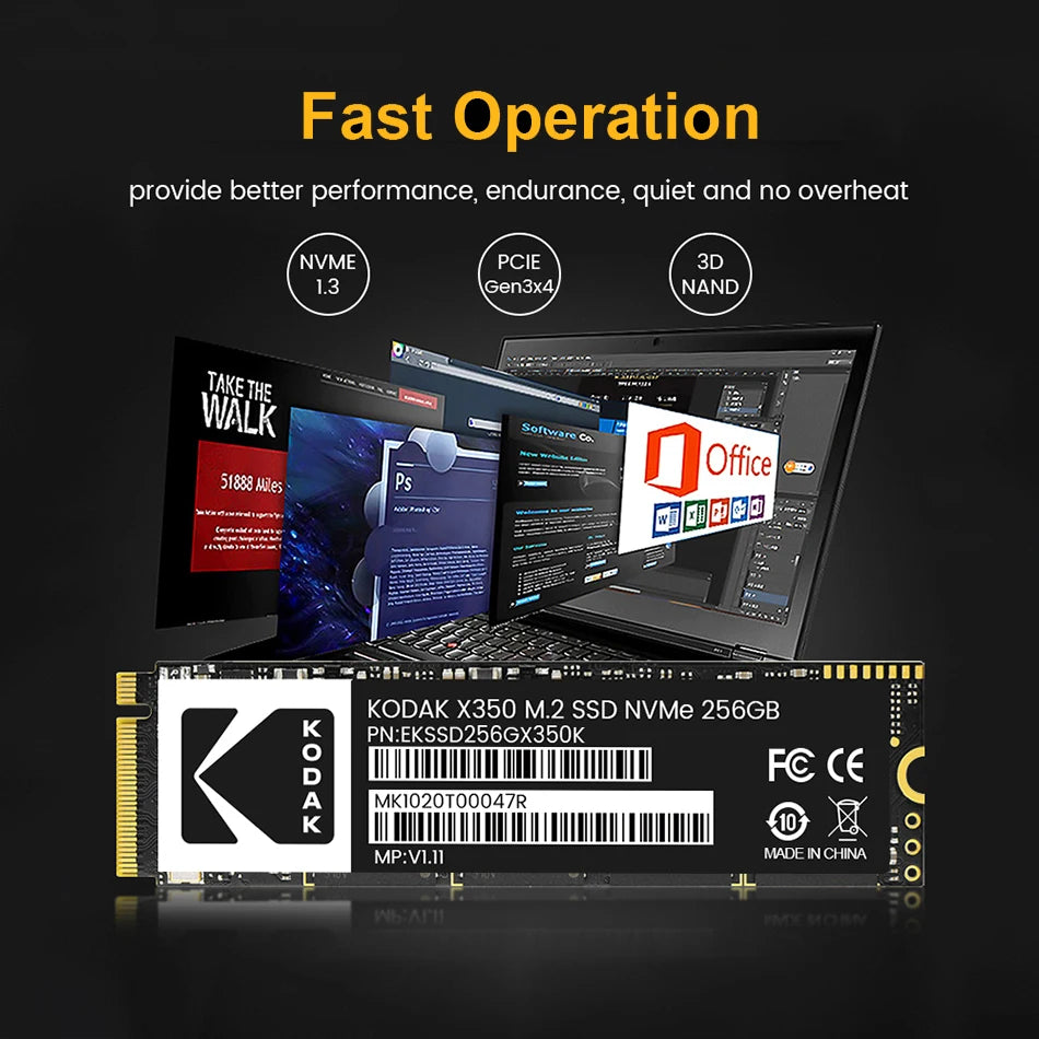 KODAK M.2 NVME SSD Gen3X4 PCIE3.0 M2 2280 Internal Solid State Hard Drive Read Speed Up to 2500MB/s for Gaming Laptop Desktop.