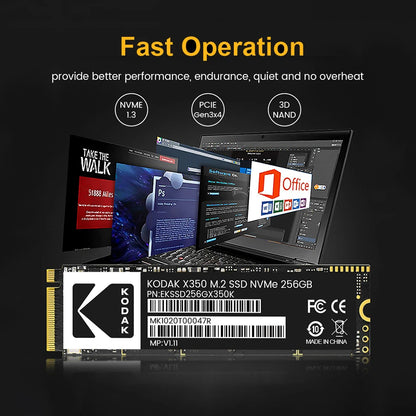 KODAK M.2 NVME SSD Gen3X4 PCIE3.0 M2 2280 Internal Solid State Hard Drive Read Speed Up to 2500MB/s for Gaming Laptop Desktop.