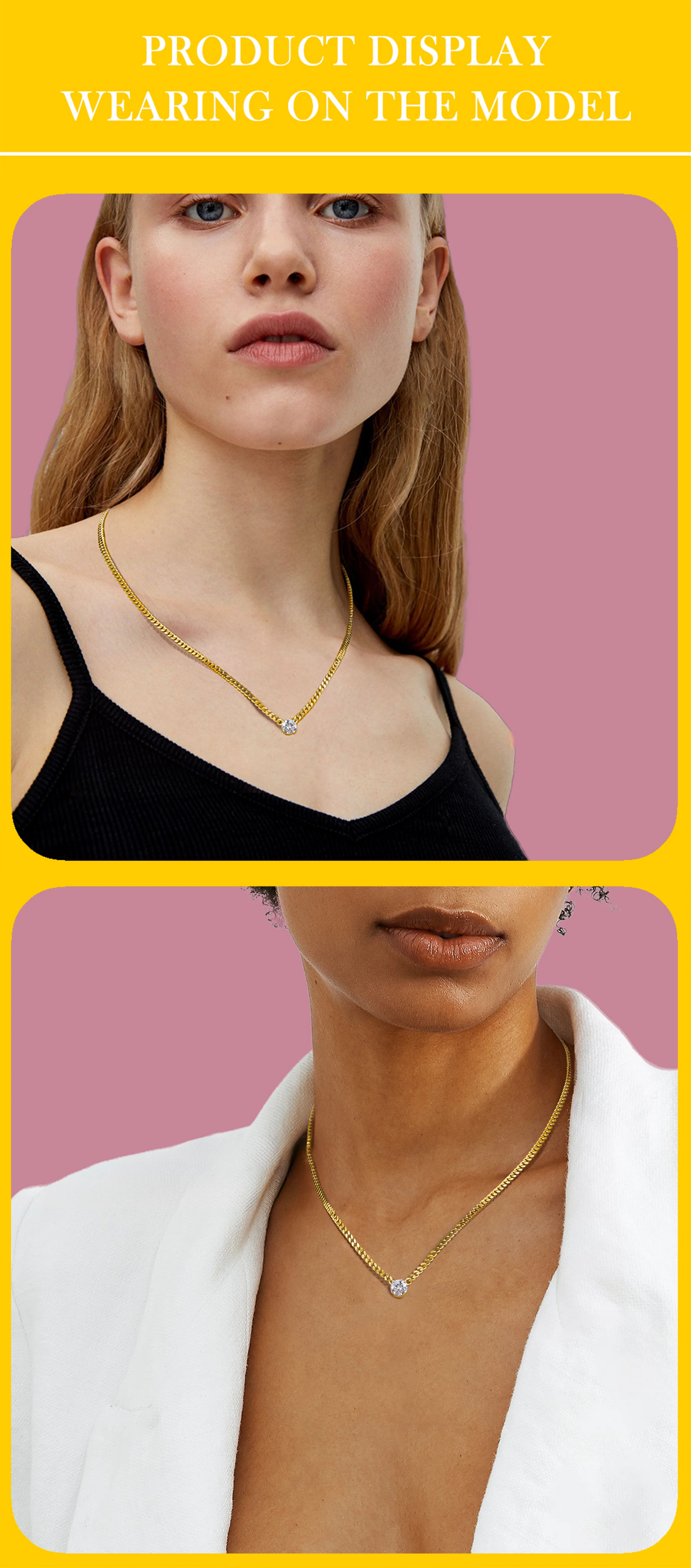 1ct 2ct 3ct Moissanite Cuban Chain Pendant Necklace - Elegant Design in 18K Gold Plated S925 Sterling Silver for Women.