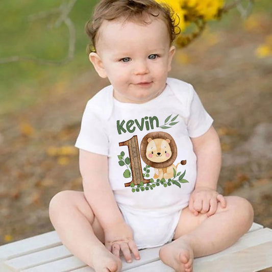 Personalisiertes Safari-Tier mit Namen, Baby-Strampler für Neugeborene, Wild One Jungle, Geburtstagsparty, Bodysuit, Overall, Geschenke für die Babyparty
