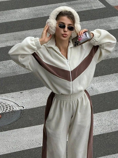Women's Ready Zip Front Set Street Style Lightweight Hoodie & Pants Two Piece Sports Casual Fashion Loose Outdoor Outfit