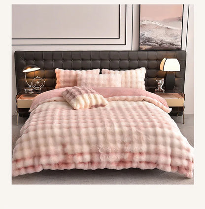 2024 new light luxury rabbit velvet four-piece set thickened warm milk velvet rabbit hair tie-dye bed sheet quilt cover