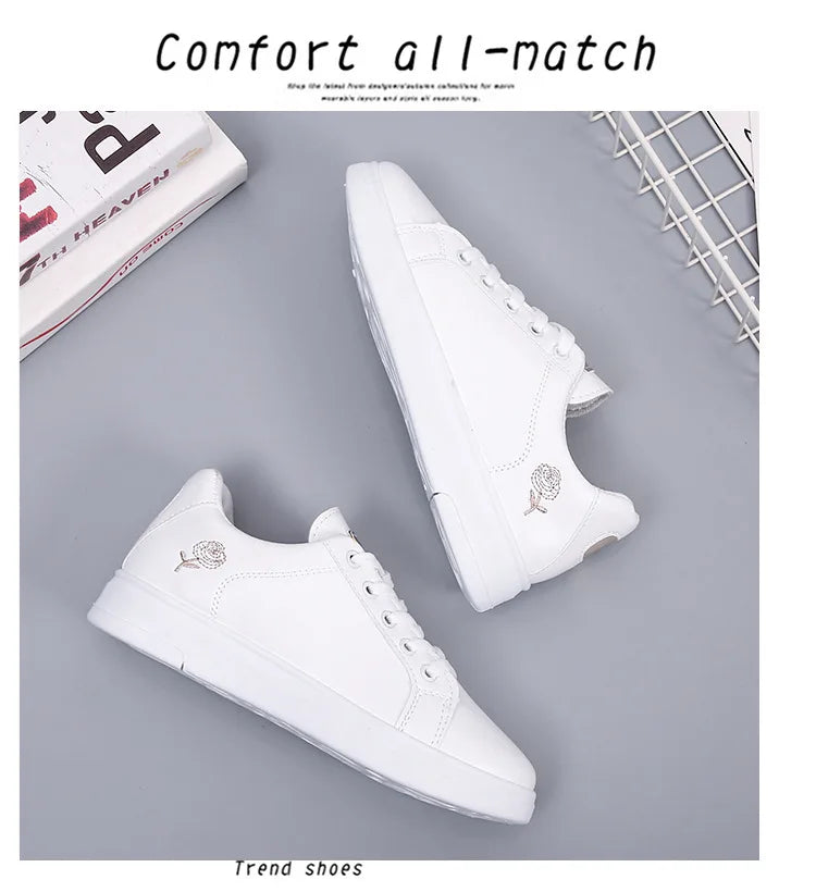 Spring Women Casual Shoes White Breathable Embroidered Flower Lace-Up Women Sneakers Fashion Korean version Women Tennis shoes