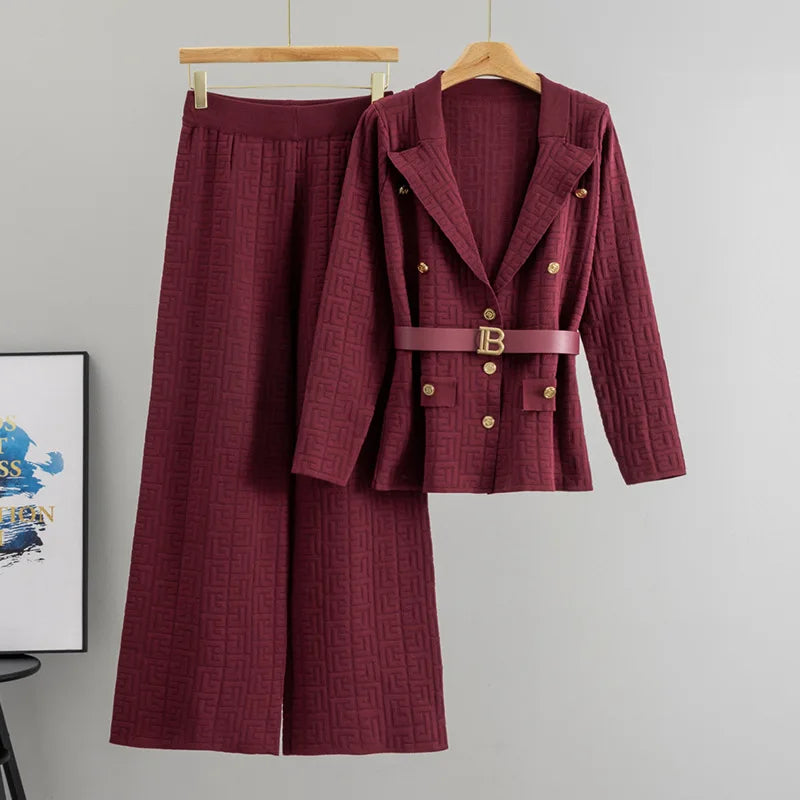 Women Sweater Wide Leg Pant Two Piece Set Muslim Knitted Pullover Casual Knit Outfits Suits Musulman Ensemble Autumn Winter 2025