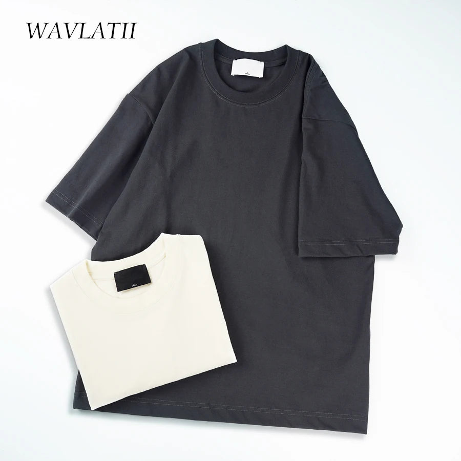 WAVLATII Oversized Summer T shirts for Women Men Brown Casual Female Korean Streetwear Tees Unisex Basic Solid Young Cool Tops.