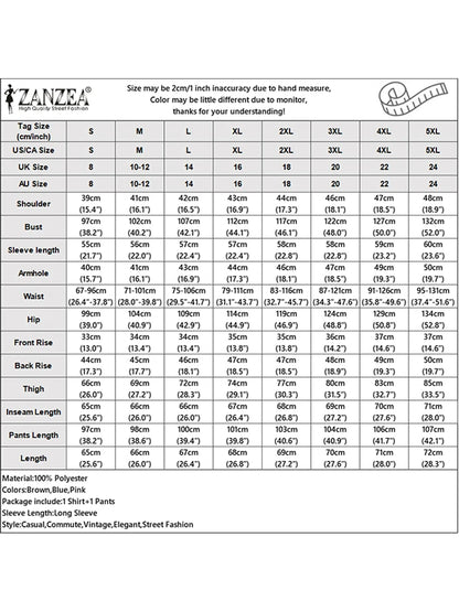 Fashion Women Two Piece Outfit ZANZEA Long Sleeve Top 2025 Autumn Casual High Waist Long Pants Sets Solid 2PCS Suits Tracksuit.