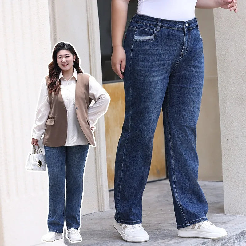 Plus Size Women Jeans 6XL Loose High Waisted Stretched 5XL Plus Size Female Denim Trousers Blue Girl Long Classic Straight Pants.