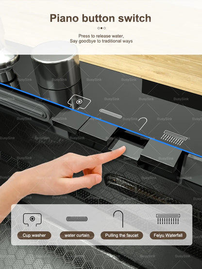 100x50cm Waterfall Kitchen Sink Stainless Steel Extra Large Single Bowl Digital Display Multifunctional Dishwashing Sinks