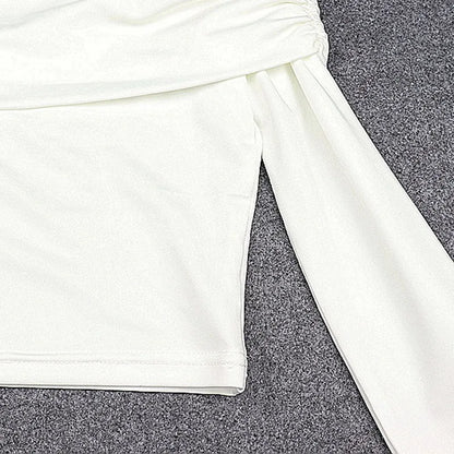 Women Off Shoulder Long Sleeve Slim Tops and Blouses Mesh Ruched Crop Tops Summer Autumn Y2K Sexy Elegant Shirts Female.