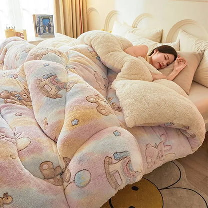 New winter quilt lamb wool autumn spring thickened super warm fiber  - et constant temperature milk cashmere bedding comforter.