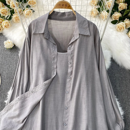 Muslim Women Shirt Dress Two Piece Set Solid Modest Suits Ramadan Musulman Ensemble Morocco Dubai Abayas Islam Outfits Jalabiya