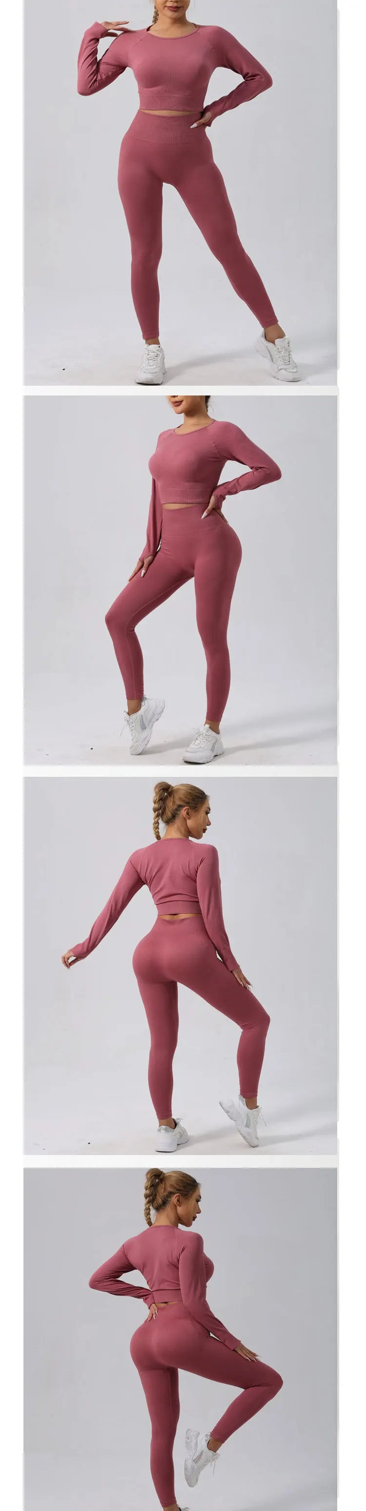 High Waist Nylon Seamless Knitted Yoga Wear Fitness Sportswear Quick Dry Breathable Butt Lifting Slimming Exercise Set.