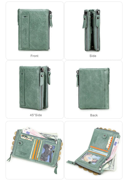 CONTACT'S Genuine Leather Short Wallets for Women Luxury Designer Coin Purse Female Money Clip Card Holder Customize Men Wallets