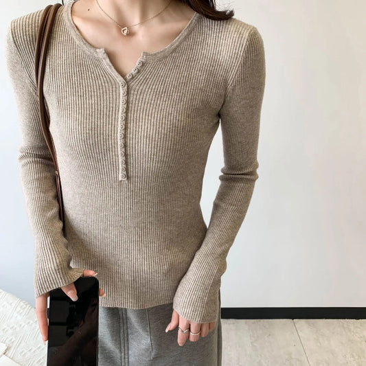 2026 frühling Herbst Grundlegende Pullover Gestrickte Frauen Pullover Taste Oansatz Pullover Weibliche Pullover Schlank Solide Bold Streifen Tops