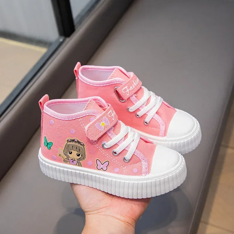 Children High top Canvas Sports Shoes Girls Lightweight Running Board Shoes New Kids Soft Bottom Non Slip Breathable Sneakers.