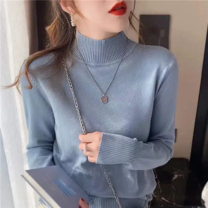 Herbst Winter Chic Bottom Pullover Frauen Mode Rollkragen Pullover Lose Langarm Gestrickte Jumper Weiche Warme Pull Femme Top