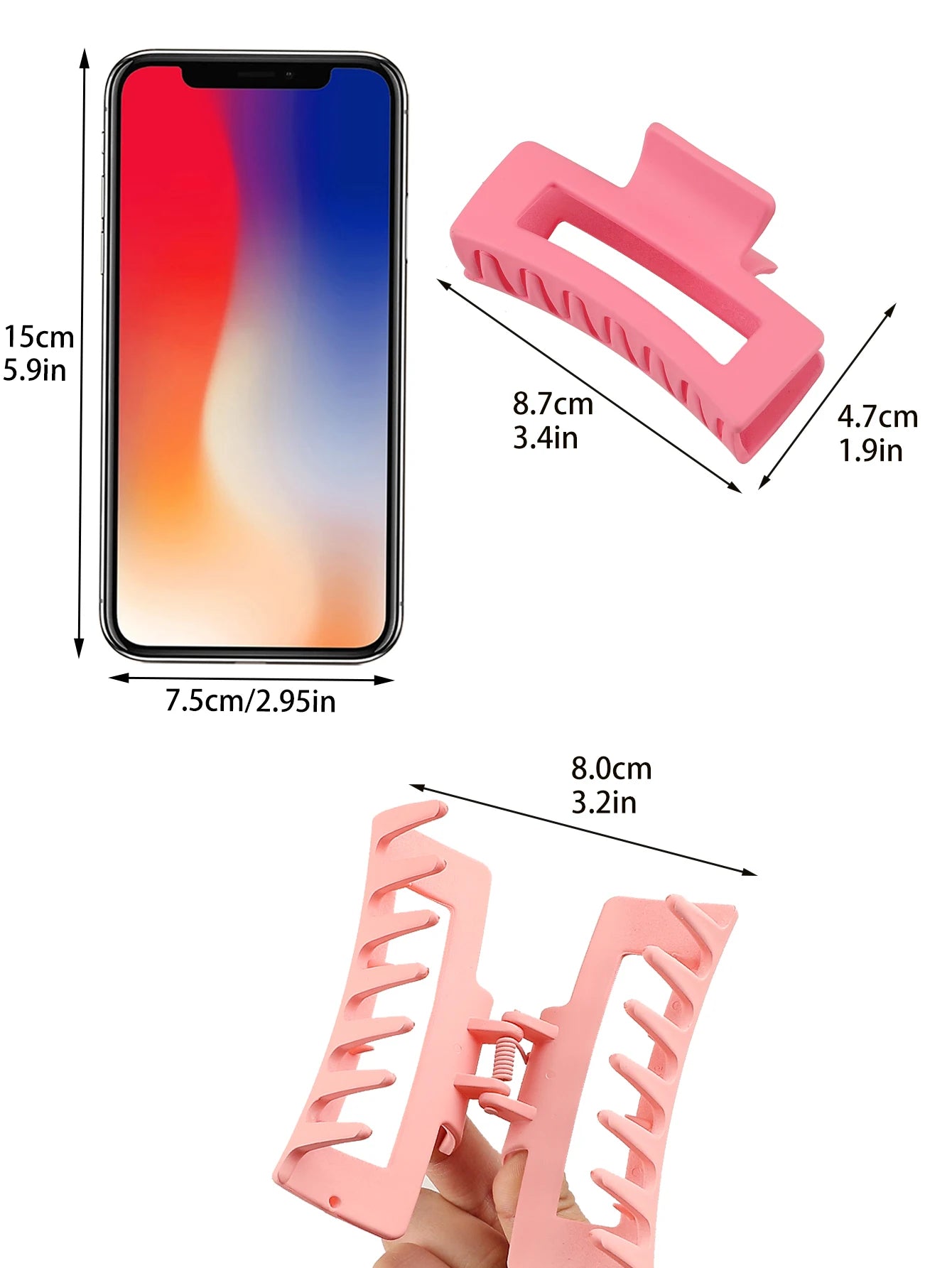 4 Pcs Pink Large Hair Claw Clips 3.4" Non-slip Big Square Matte for Women Girls, Strong Hold Banana Clips for Thick Thin Hair.