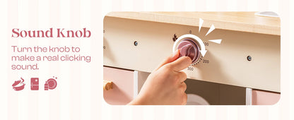 Robotime Robud Kids Corner Kitchen Playset Wooden Play Kitchen Set with Realistic Sound Pretend Play Gift for Boys Girls Pink.