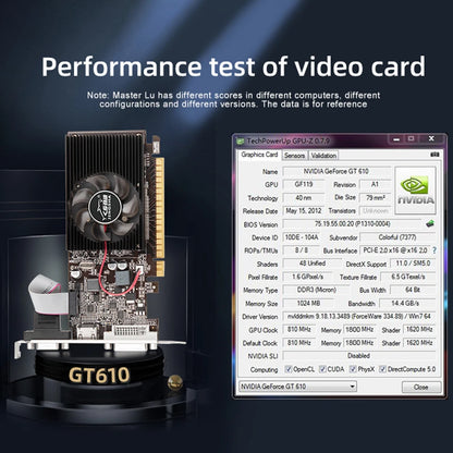 GT610 Video Card 1/2GB PCIE X16 2.0 NVIDIA GeForce GT 610 DDR3 Graphics Card HD VGA DVI Interface for Computer Desktop Game.