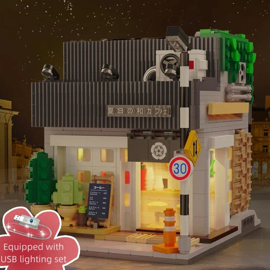 Cada Japanese Sushi HouseBricks Shop LED Japanese Steamed Bun House Building Blocks Summer Cafe cada Toy Street View Series set.