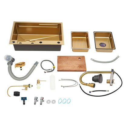 Küchenspüle, rostbeständiges Spülbecken mit ausziehbarem Wasserhahn, Schallschutzwirkung für Zuhause/Küche/Kanteine/Hotel/Bar