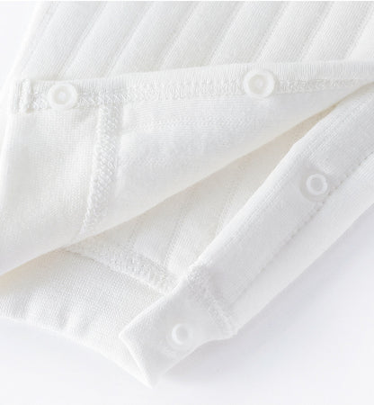 Einteiliges Outfit für Jungen und Mädchen, 100 % Baumwolle, langärmlig, Strampler für Neugeborene, solides Stricken, dünner Overall für Jahreszeiten.