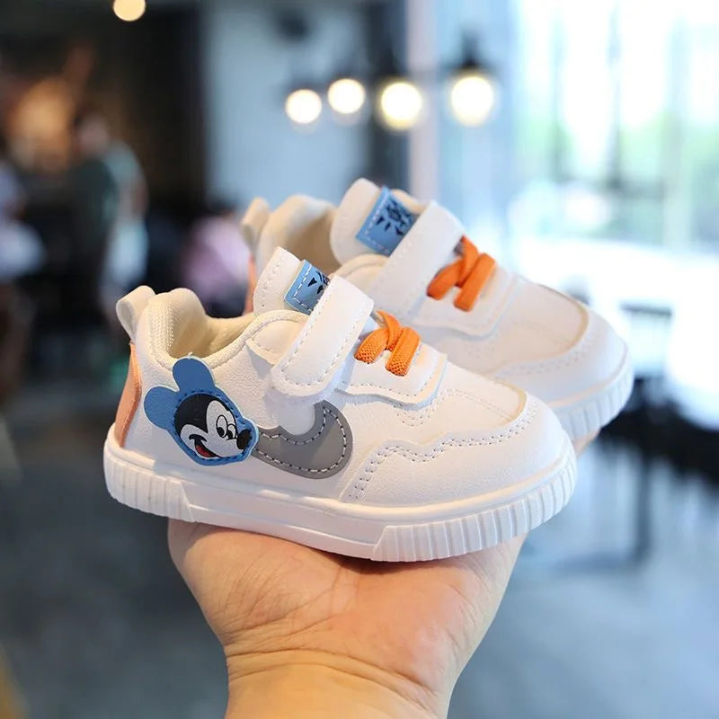 Disney White Casual Shoes For Baby Boy Girl Brand Children Sneaker Mickey Mouse Kids Shoes Toddler Walking Shoes Size 15-25.