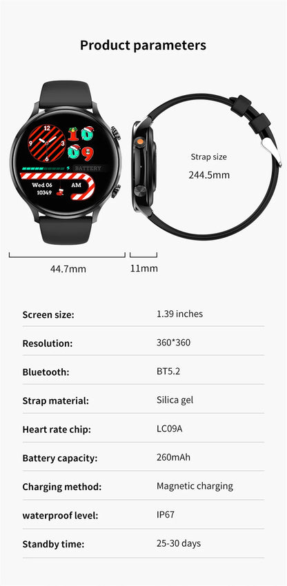 2025 New Smartwatch Women AMOLED HD Screen Always On Display Bluetooth Call IP68 Waterproof GPS Smart Men Watch For Android ios