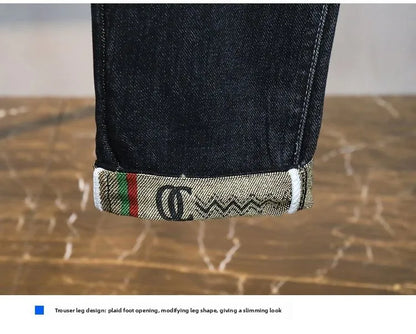 Zerrissene, reguläre, schmale Passform, gerade Jeans, bequem, lässig, Herbstmode, Denim-Hose, klassische, dünne Vintage-Unisex-Herren-Stretchhose