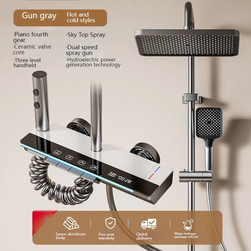 Digital Display Shower Set with Starry Sky Atmosphere Light  Bathroom Shower System Modern Bath Faucets Shower Head